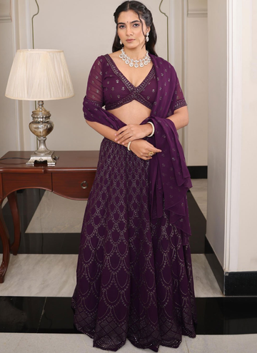 Interesting Georgette Sequence Embroidered Purple Lehenga Choli